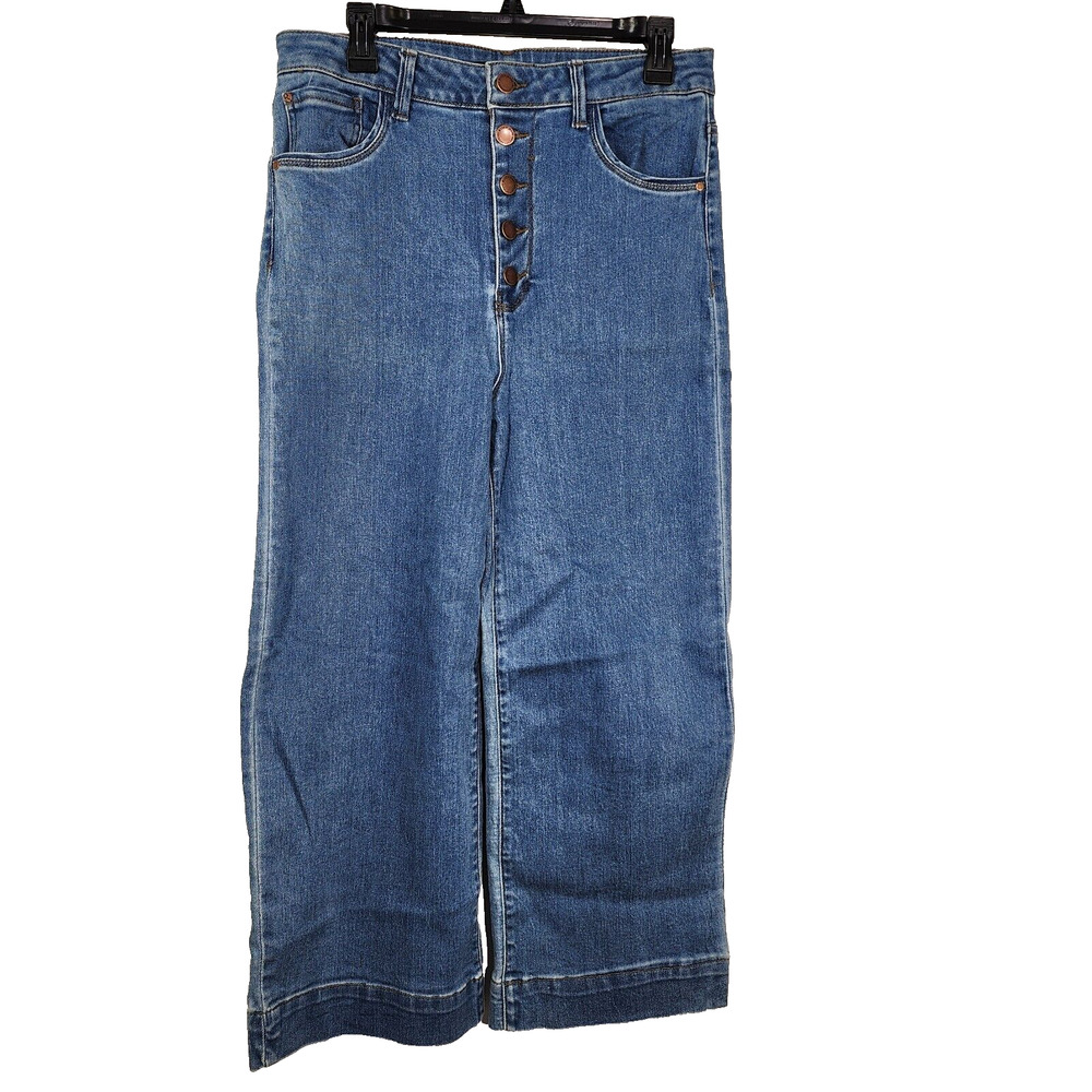 Risen Womens Jeans 31/13 Button Fly High Rise Wide Leg Ankle Medium Wash RDP1242
